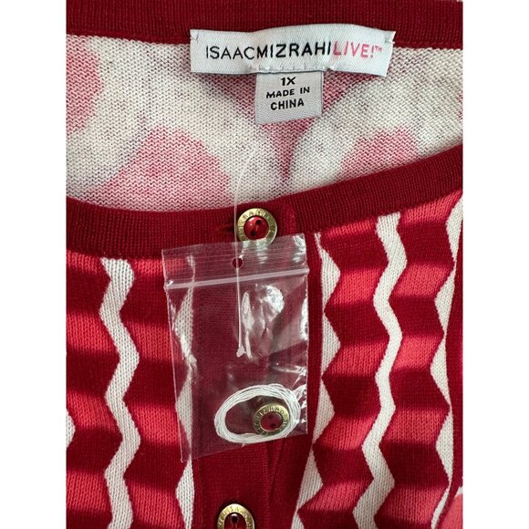 Isaac Mizrahi Live! Womens Red/White Geometric Button Front Cardigan Sweater 1X - Picture 3 of 13